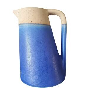 Vintage Ceramic Pitcher Southwestern Blue & Tan Matte Finish Home Decor Retro